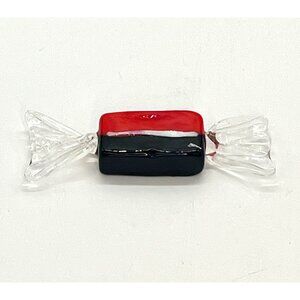 Piece of Candy Licorice, Hand Blown Glass Red, White, Black and Clear